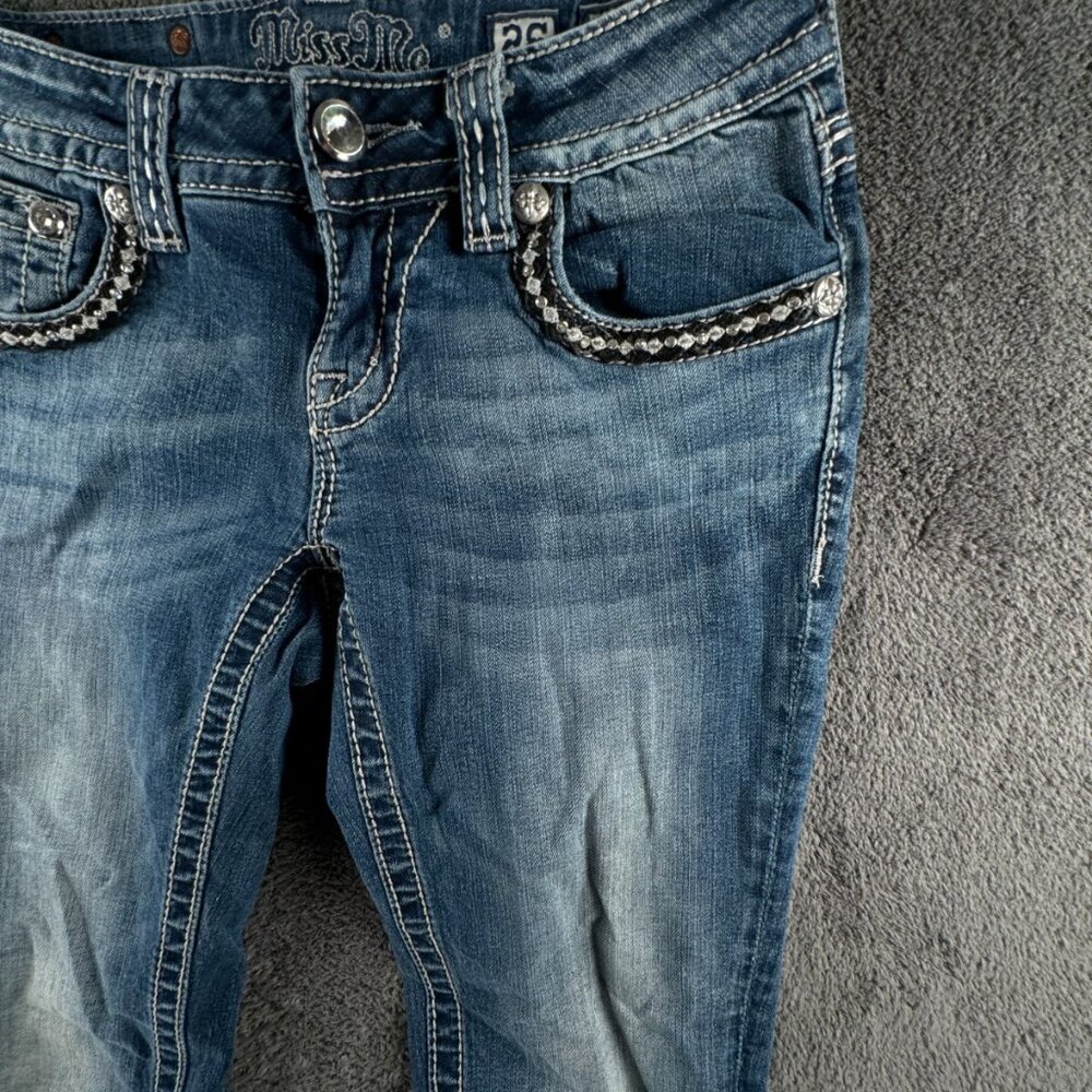 Miss Me Signature Rise Boot Cut Blue Denim Jeans Back Flap Pockets Women 26 - Picture 3 of 16